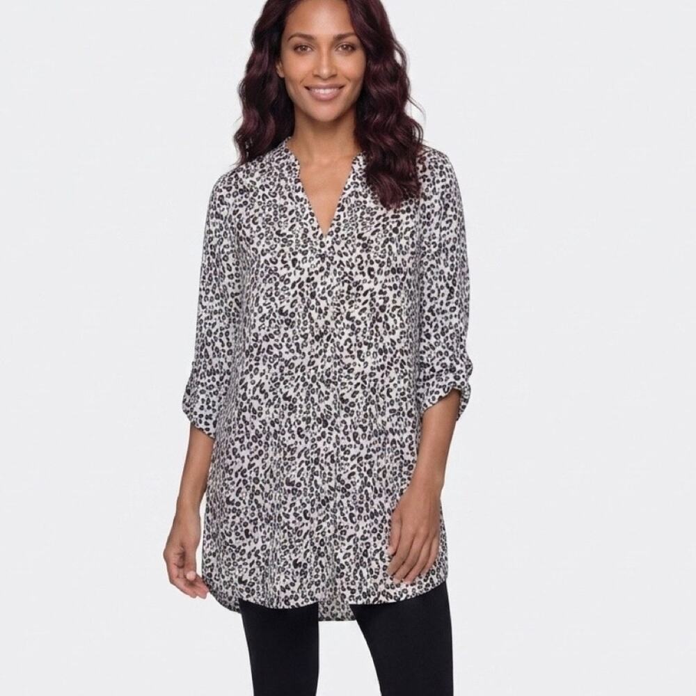 Halife Women Sz XL Leopard Top/Shirt roll Tab Sleeve BlouseXL